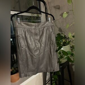 W by Worth Genuine Leather Skirt - Gunmetal Grey, Size 6